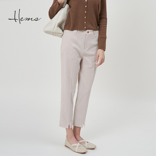 裤 海尔曼斯新款 时尚 通勤西装 高腰质感小脚D2911A41 休闲百搭女长裤