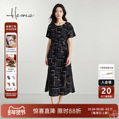 海尔曼斯春夏气质印花桑蚕丝长款 连衣裙小A版 通勤休闲风D1610C64