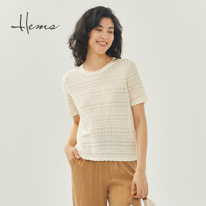 海尔曼斯套头钩花镂空针织衫