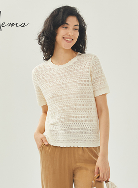 海尔曼斯桑蚕丝绵羊毛混纺气质镂空针织衫透气舒适D4925C94