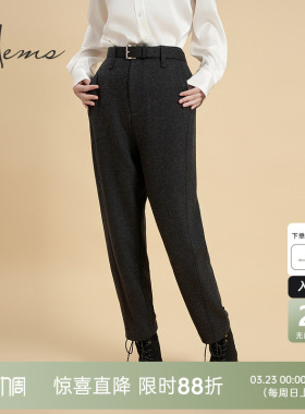 海尔曼斯精纺羊毛裤加厚糯米裤显瘦休闲慵懒高腰垂感D4667D99