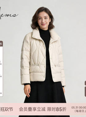 海尔曼斯25冬季新品小立领新中式复古优雅气质短款羽绒服256A7B82