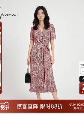 海尔曼斯夏灵动飘逸V领碎花收腰花韵复古气质茶歇连衣裙D1619C64