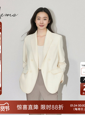 海尔曼斯25早秋新品高智感气质通勤白色西装职业西服外套D4971B9X