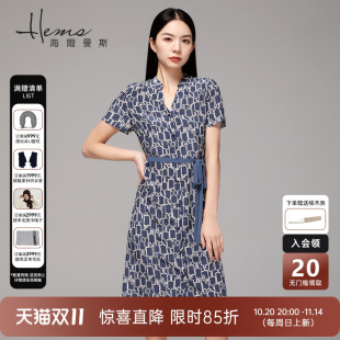 系带印花桑蚕丝短袖 海尔曼斯真丝连衣裙长款 裙子 门店同款