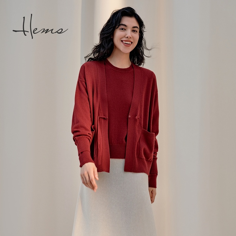 海尔曼斯绵羊毛V领开衫羊毛衫