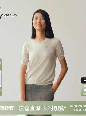 海尔曼斯25春夏新品海百合轻薄棉丝绒低圆领短袖针织女25046C3E
