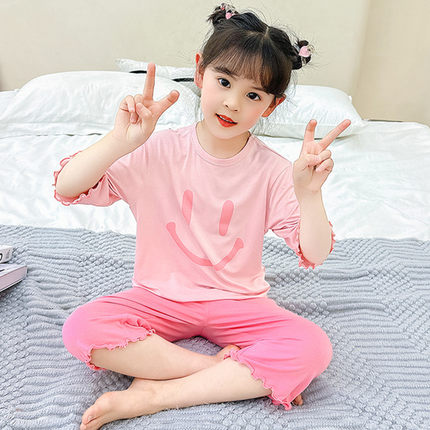 女童莫代尔睡衣夏季套装女宝宝可爱超萌儿童小童空调服薄款家居服