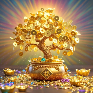 摇钱树新年墙壁装饰画喜庆贴纸图案瓷砖美化瑕疵遮挡不透明窟窿贴