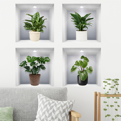 玻璃贴纸墙洞瑕疵装饰盆栽贴画