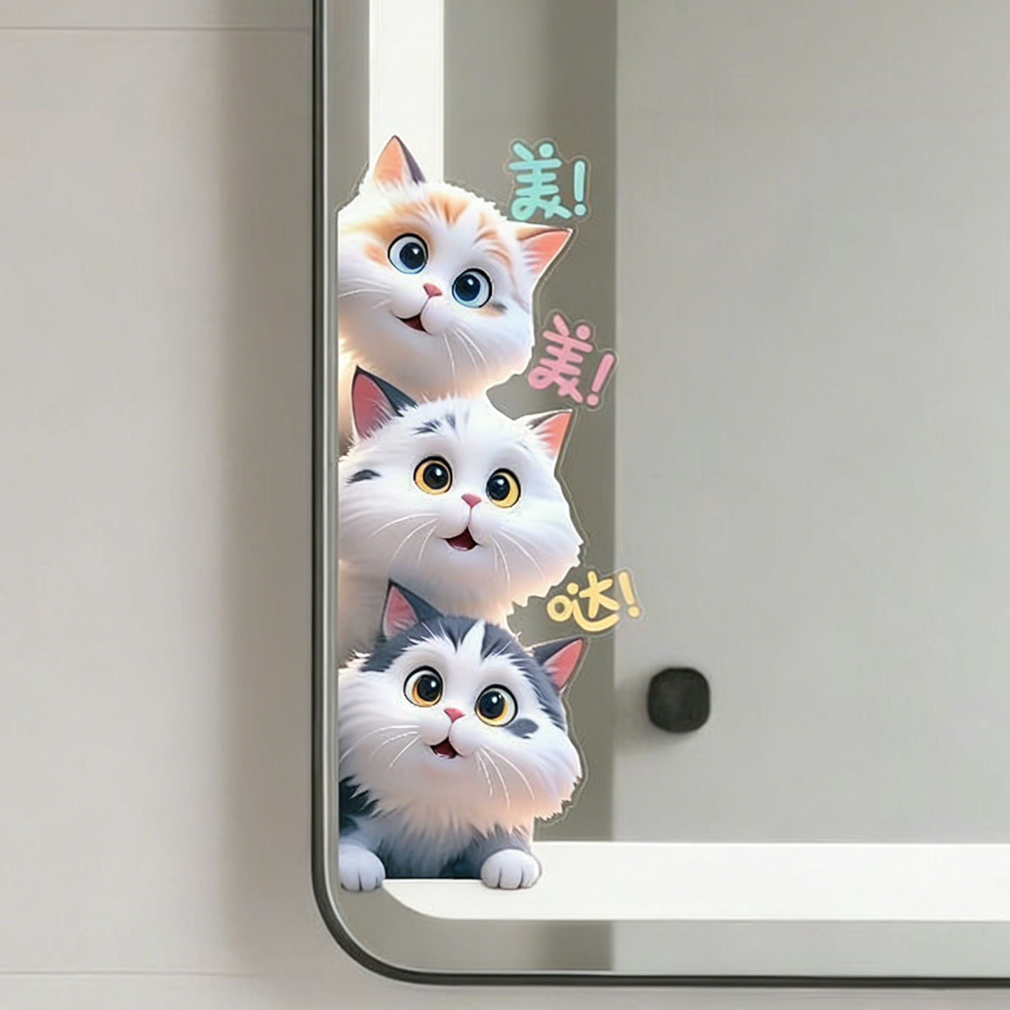 可爱搞笑小猫贴纸镜子玻璃瓷砖瑕疵防水贴画卡通装饰小图案冰箱贴