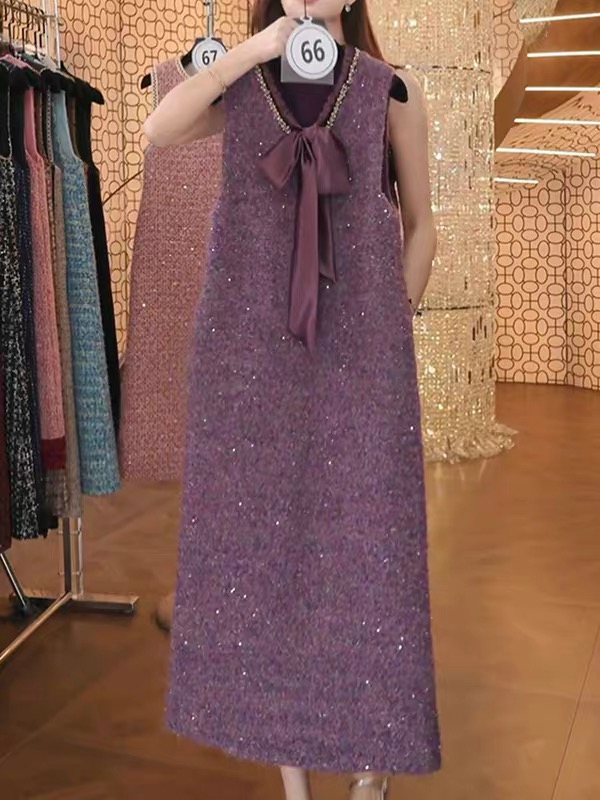 轻奢洋气重工镶钻V领马甲裙女2025秋季新款时尚名媛减龄显瘦A字裙