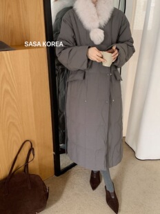 2026冬装新款韩国围脖狐狸球毛领收腰女中长羽绒服修身显瘦气质潮