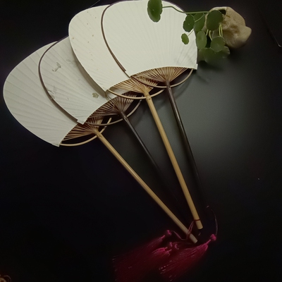 徽宝堂花草宣纸手工加长竹柄团扇