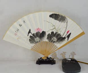 纯手绘折扇中国风国画复古手工玉竹扇子宣纸扇面花鸟绘画成扇水墨