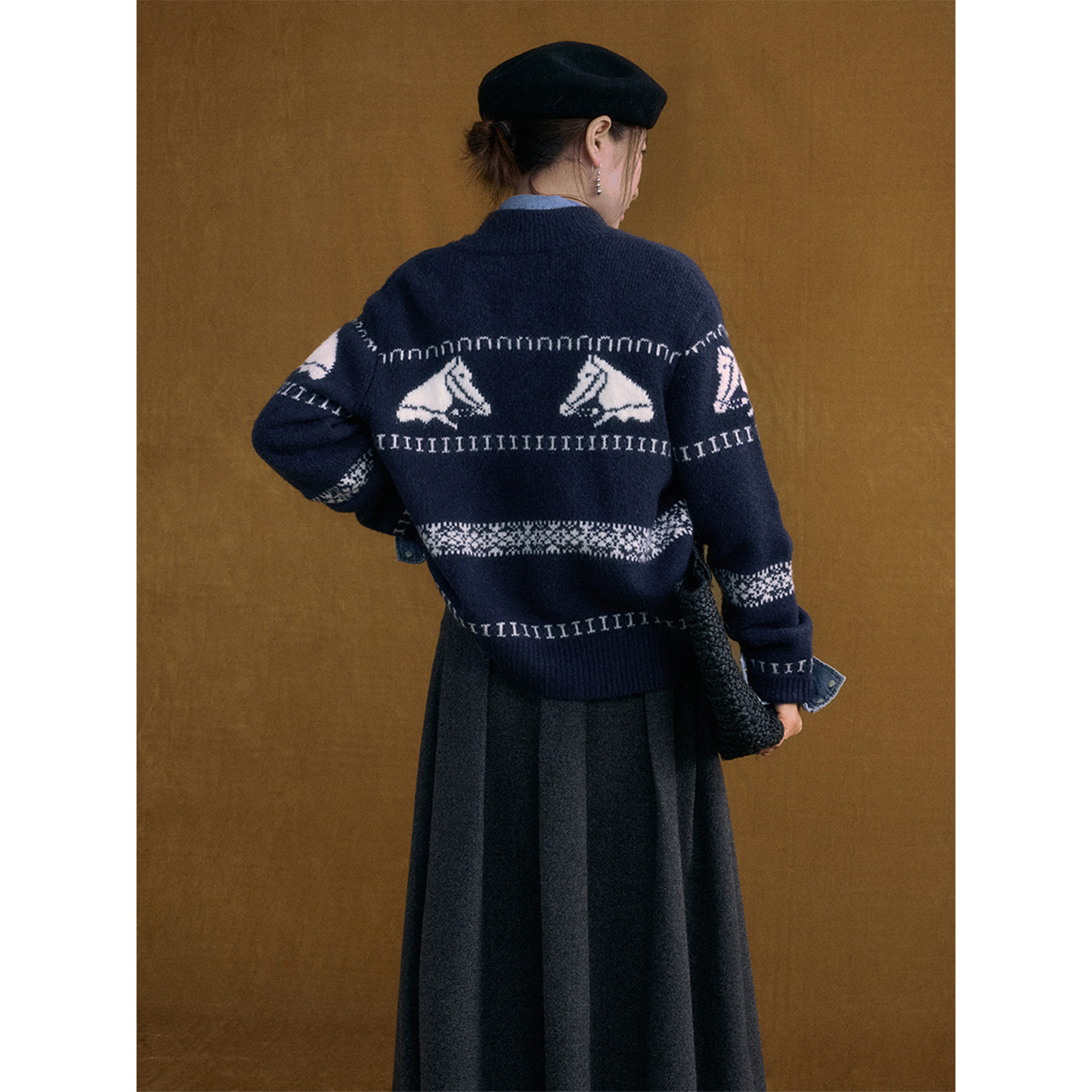 时简 复古魅力 亲肤柔软双头拉链提花毛衣冬季长袖舒适上衣02166