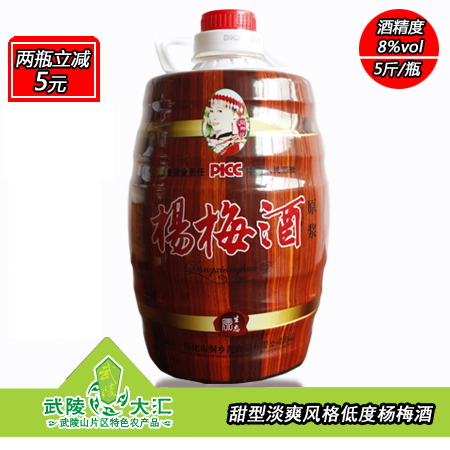 湖南靖州特产传统工艺酿造餐饮桶装杨梅红酒8度（5斤装*1瓶）