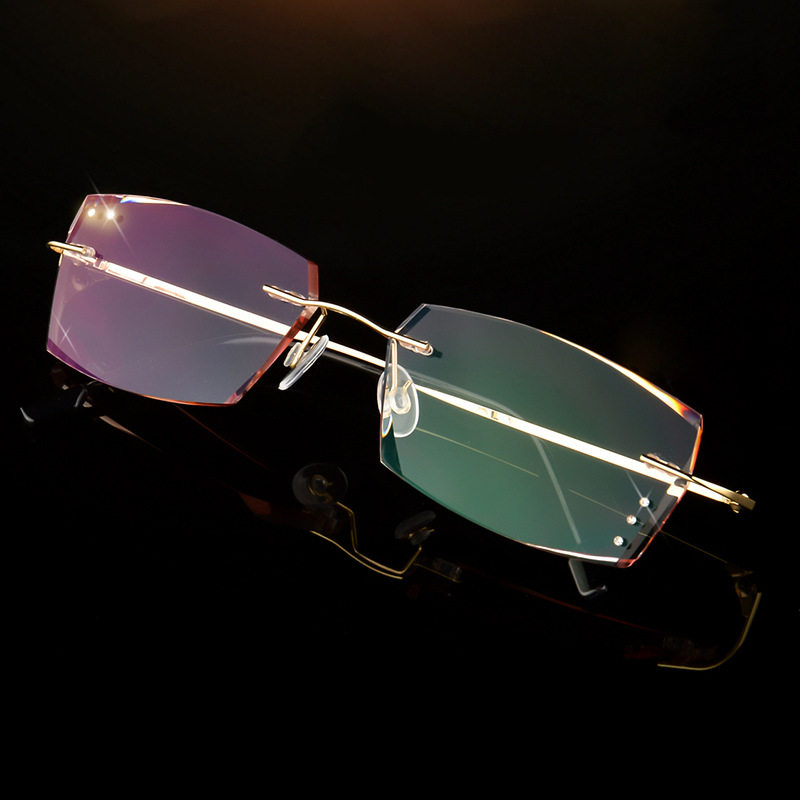 韩国钻石切边眼镜时尚 男式女式无框老花镜 金属眼镜框