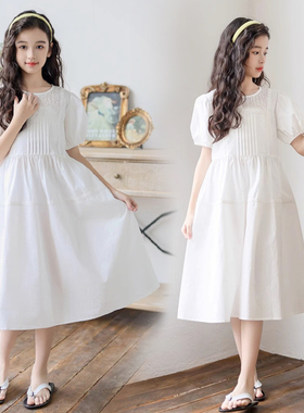 女大童夏季连衣裙2025新款夏装白色纯棉短袖裙子小女孩童装公主裙
