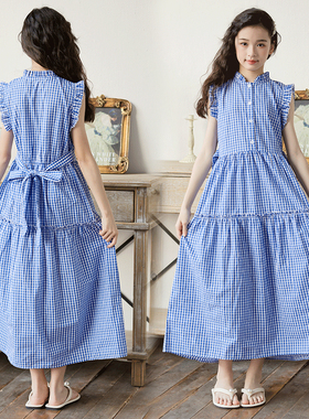 女童连衣裙夏装新款2025中大童甜美小格子长裙清新初中学生长裙子