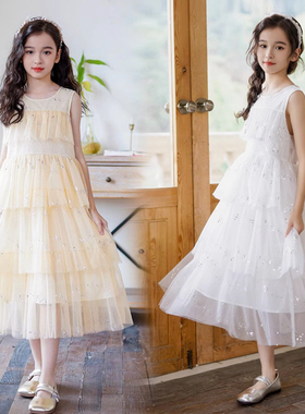 女童连衣裙夏装2024新款无袖中大童网纱裙儿童公主裙生日礼服表演