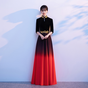 大合唱团演出服女黑色长裙主持人气质高档指挥朗诵红歌比赛晚礼服