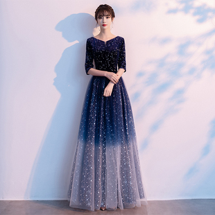 成人晚礼服裙女大合唱团演出服气质指挥服装星空主持人长裙独唱女