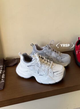 2026春新款丫奢1126-2厚底中跟增高轻便时尚洋气系带老爹鞋女鞋潮