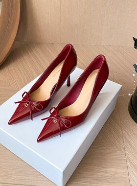 2026春夏雪儿528-118细高跟8厘米尖头蝴蝶结时尚小清新单鞋女有34