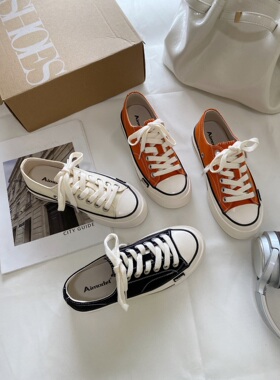 2026新款艾模儿6900-1912厚底中跟真皮鞋垫时尚韩版系带帆布鞋女