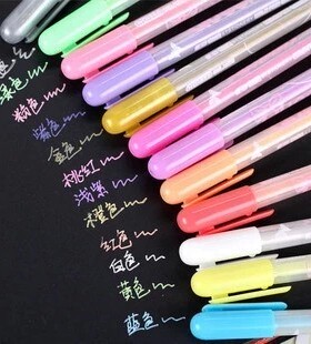 布兰迪彩色荧光笔/闪光笔 12种颜色 粉彩笔 高光笔 黑纸笔 高光笔
