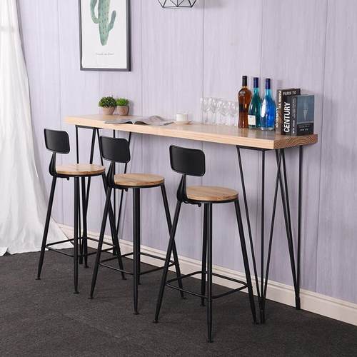 北欧实木长条桌吧台桌靠墙铁艺吧台酒吧咖啡奶茶店吧台桌椅组合