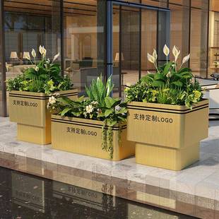 户外不锈钢花箱定制组合酒店商业街花坛铁艺外摆金属大花槽种植箱