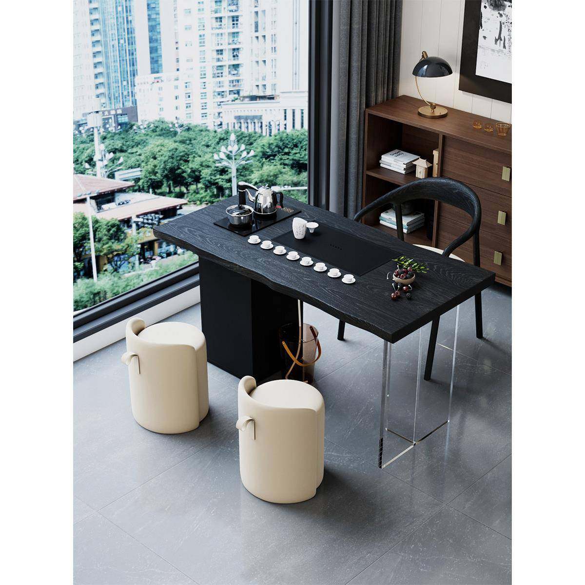 阳台实木茶桌椅组合碳化黑茶盘茶台一体泡茶桌家用2025新款小型桌,住宅家具,家用茶台/茶桌,淘宝优惠券,粉丝福利购,淘宝优惠卷