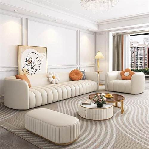 轻奢沙发客厅2024新款茶几组合小户型现代简约猫抓皮直排四人沙发