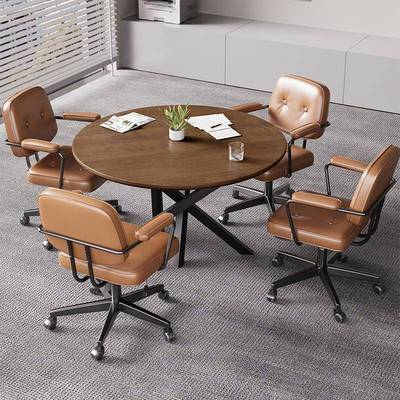 简约现代实木小型4人会议桌轻奢高级感商务接待洽谈小圆桌椅组合