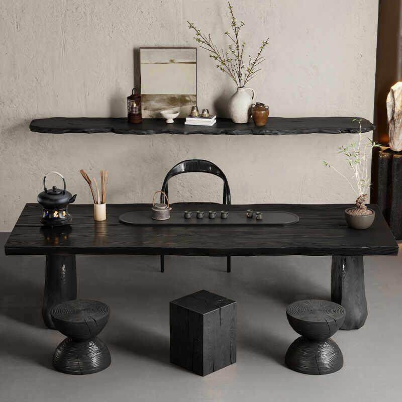 侘寂风大板泡茶桌碳化黑实木现代简约整板茶几办公室会客桌椅组合,住宅家具,家用茶台/茶桌,淘宝优惠券,粉丝福利购,淘宝优惠卷
