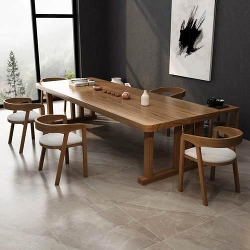 全实木茶桌椅新中式客厅办公室茶几原木泡茶桌大板长方形茶台家用