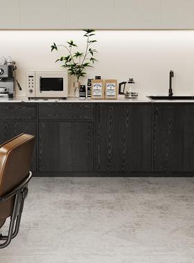 简约现代实木黑色办公室茶吧茶水柜烧水壶一体轻奢高级感边柜侧柜