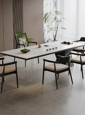 轻奢白色亚克力实木岩板茶水茶桌茶盘一体茶台办公室2025新款高端