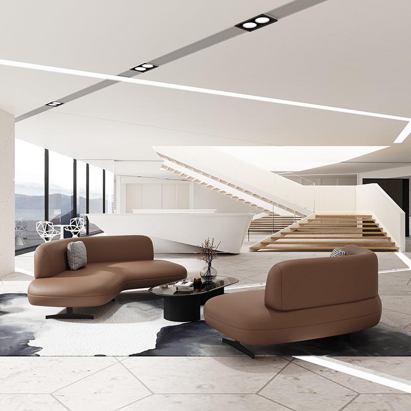 北欧轻奢设计师弧形沙发组合酒店休息沙发接待会客皮质多人位沙发