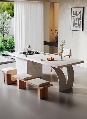 老板办公茶桌一体两用高级白色轻奢家用实木书桌茶具茶台一整套