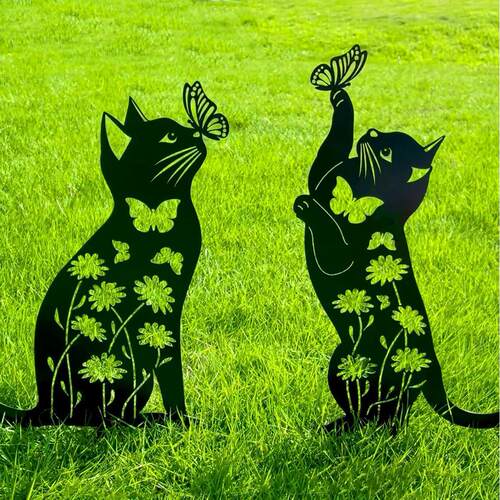 2件套猫装饰花园桩黑猫剪