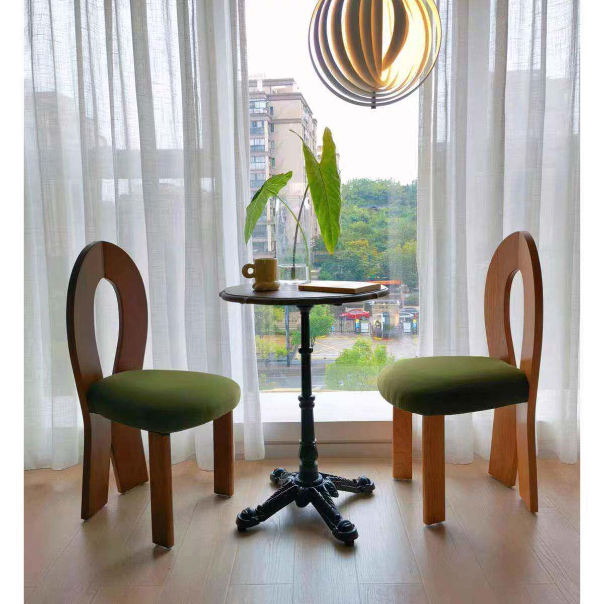 中古家居设计餐椅复古民宿人鱼椅家用小户型化妆椅靠背椅侘寂风