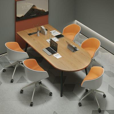 设计师创意半圆形原木小型会议桌6人轻奢高级感长桌培训桌工作台