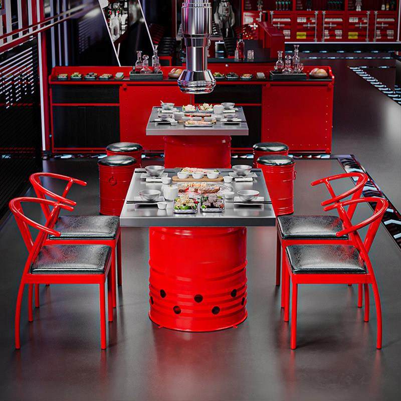 定做美式不锈钢炭火烤肉桌韩式网红火锅店烧烤店铁艺餐桌油桶桌椅,商业/办公家具,烤肉桌,淘宝优惠券,粉丝福利购,淘宝优惠卷