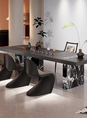 2025新款轻奢现代感岩板茶水茶桌办公室接待黑色茶盘一体茶台