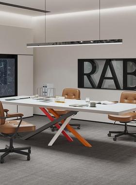 现代小型会议桌6人轻奢高级感白色商务办公室长条工作台培训桌椅