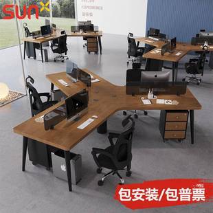 办公室现代简约异形设计工作台双三六八人职员工位屏风电脑桌创意