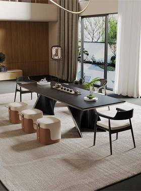 实木黑色轻奢茶桌办公桌一体两用办公室客厅家用禅意茶台一桌多椅